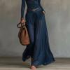 2026 European and American new solid color simple slanted shoulder long sleeve casual suit fashionable and comfortable long dress including belt