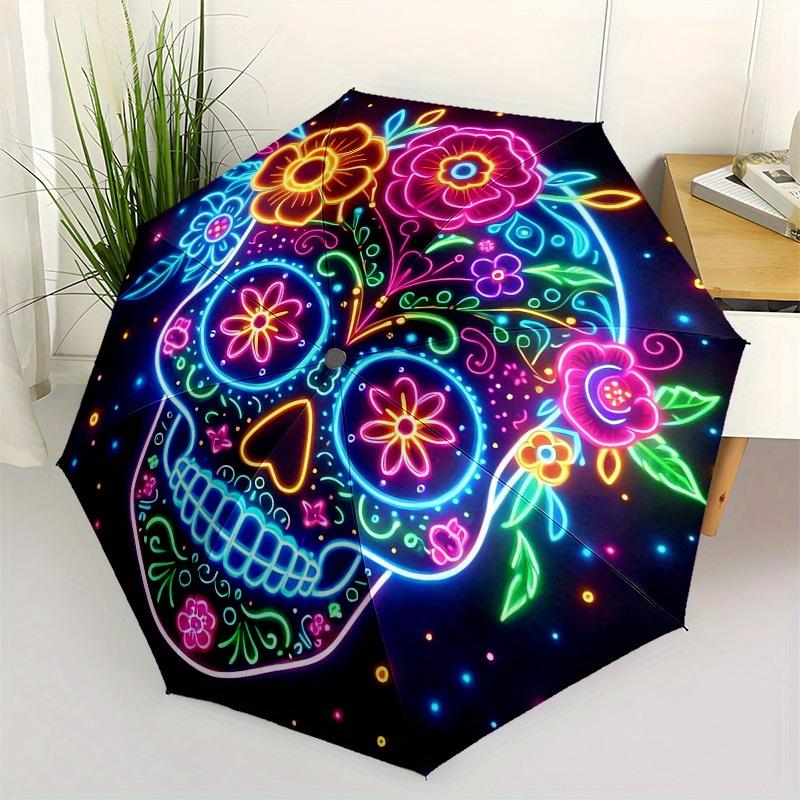 

1pc Colorful Sugar Skull Design Umbrella with Plastic Handle,Suitable for All Seasons Home Travel Outdoor UmbrellaB1820