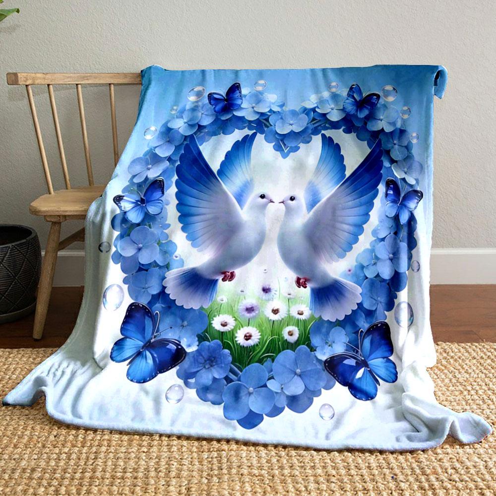 

White Doves in A Heart-shaped Wreath Print Blanket Warm Soft Fluffy Kids and Adult Sofa Bed Throw Blanket Outdoor Travel Camping 75x90cm