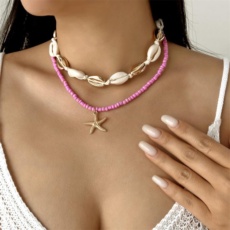 Collana Pendente Stella Marina Conchiglie Oceano Multistrato per Donna Elegante Collana Choker con Perle Finte Gioielli per Feste in Spiaggia