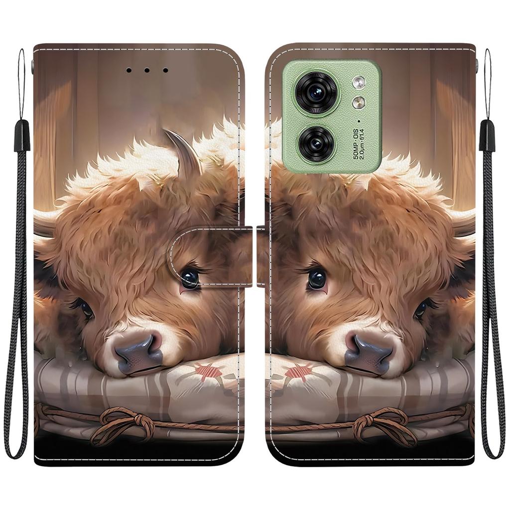 Handmade PU Leather Flip Case for Motorola Edge 40 Anti-Slip Shockproof Cover with Wrist Strap & Heart/Rose Cat Designs