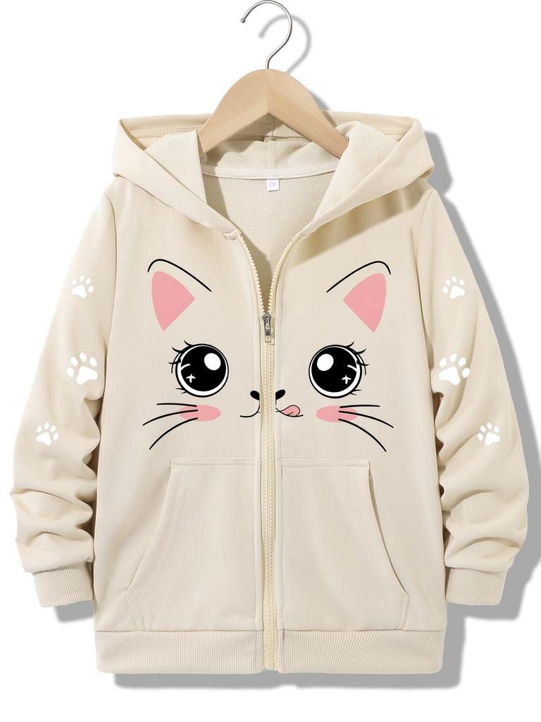 Kawaii Meme Cat Casual Hoodie Funny Cat Jacket for Boys Girls Zipper Winter Autumn Kids Warm Cartoon Sweatshirts Zip Up Hoody