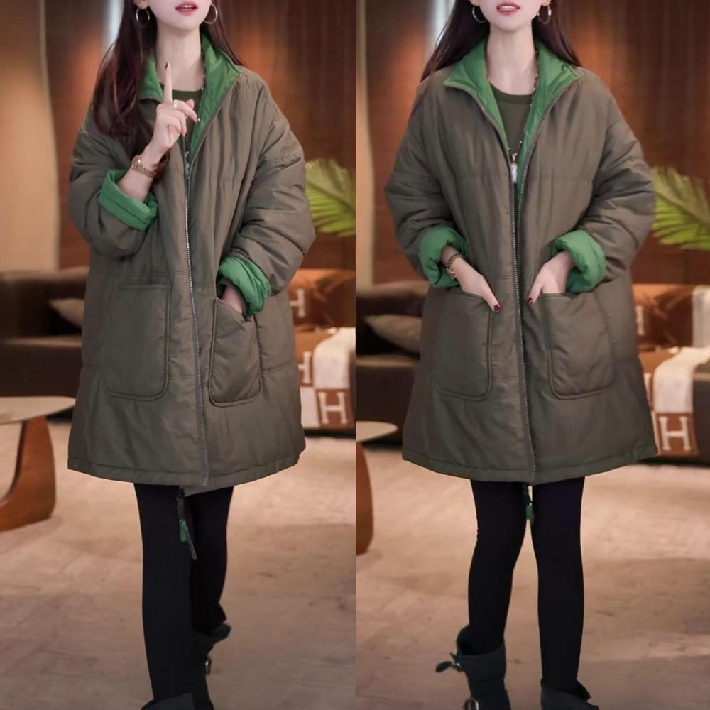 Trendy Thickened Stand Collar Cotton Jacket Women Versatile Slim Fit Winter Coat Reversible Warm Outerwear