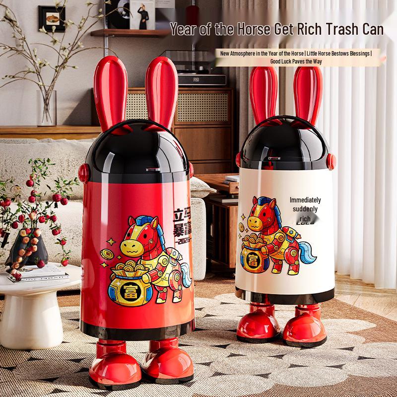 2026 Cute Rabbit Ear Trash Can - Large Capacity with Lid, High-End Design for Home & Living Room