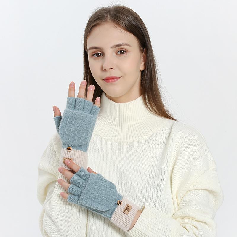 

Перчатки-флипы с полупальцами, зимние женские, симпатичные, флисовые, утепленные, шерстяные, осенние и зимние, полупальцевые, студенческие, пишущие перчатки