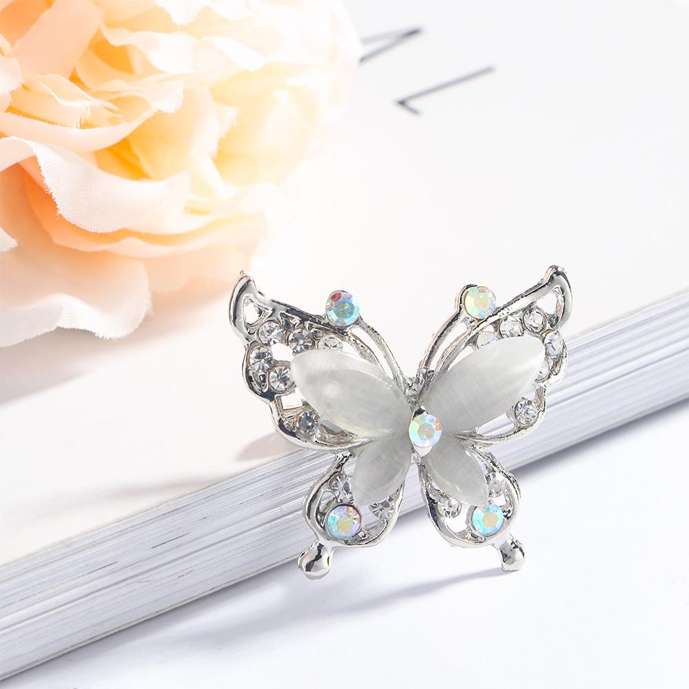 Fashion Jewelry Opal Stone Crystal Gold/Silver Women Brooch Pin Rhinestone Butterfly Brooch Pin