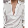 Women Elegant Long Sleeve V Neck Satin Blouse For Office Commute