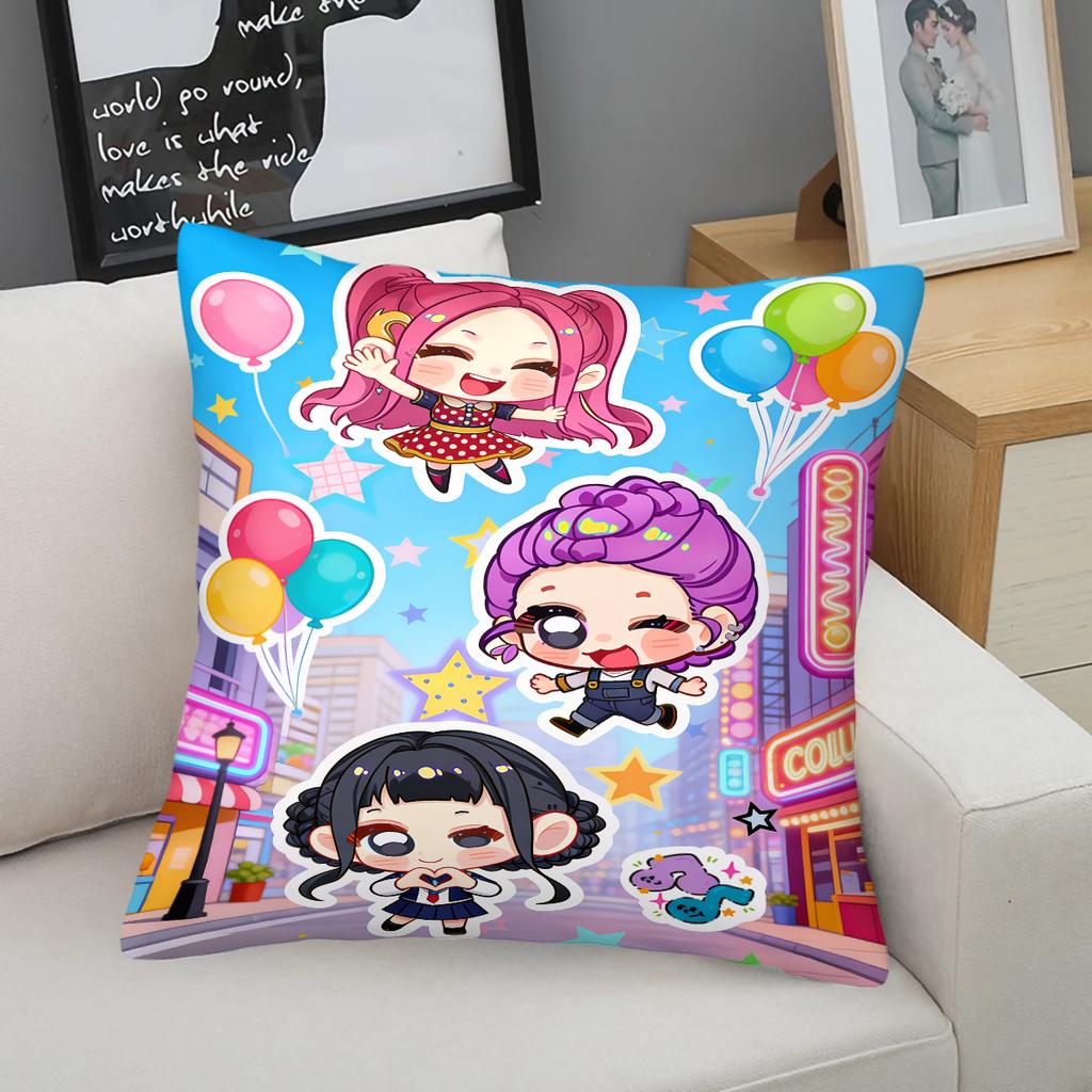 Kpop Throw Pillow Decorative Cushion Cute Anime Idol and Music Note Print Polyester Pillow for Sofa Bedroom Fans Home Decor