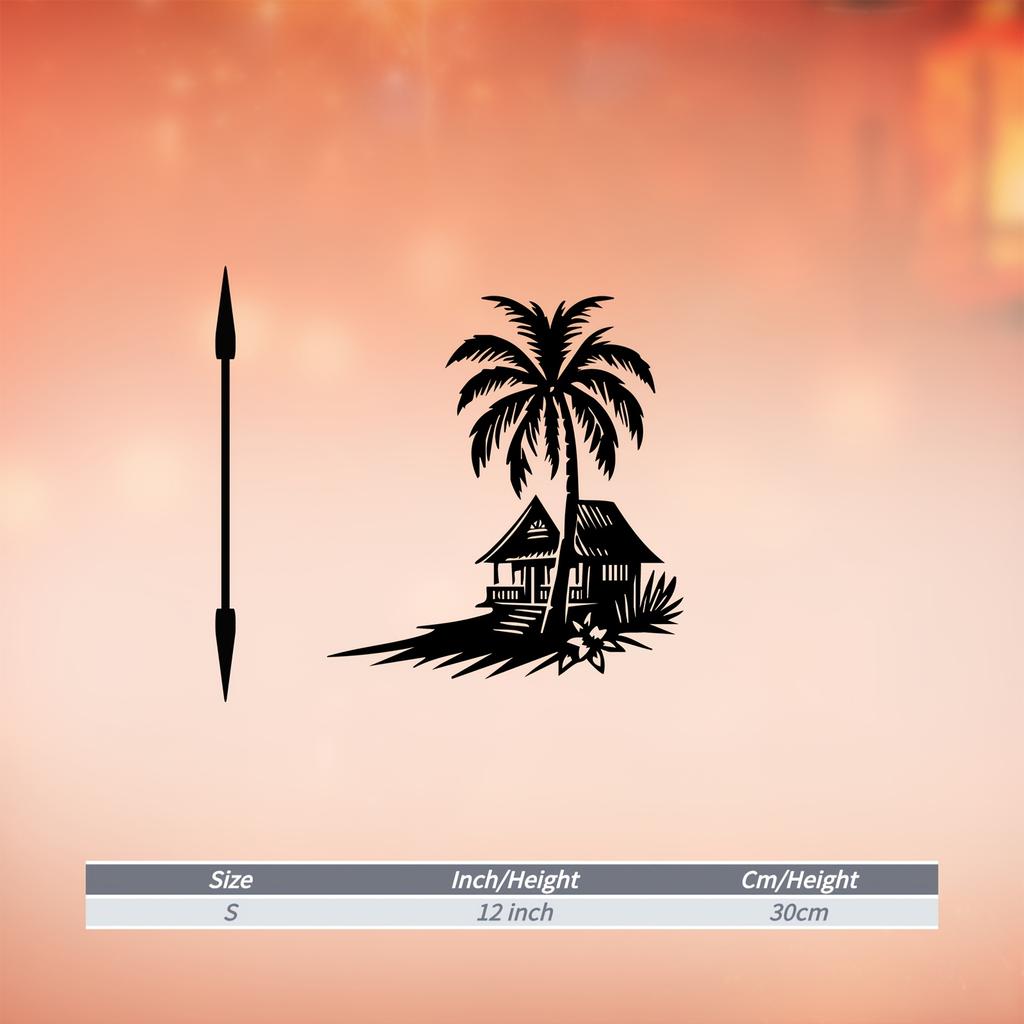 1pc Tropical Coconut Tree Hut Metal Wall Art Weatherproof Iron Patio Garden Decor Beach House Outdoor Sculpture Holiday Gift