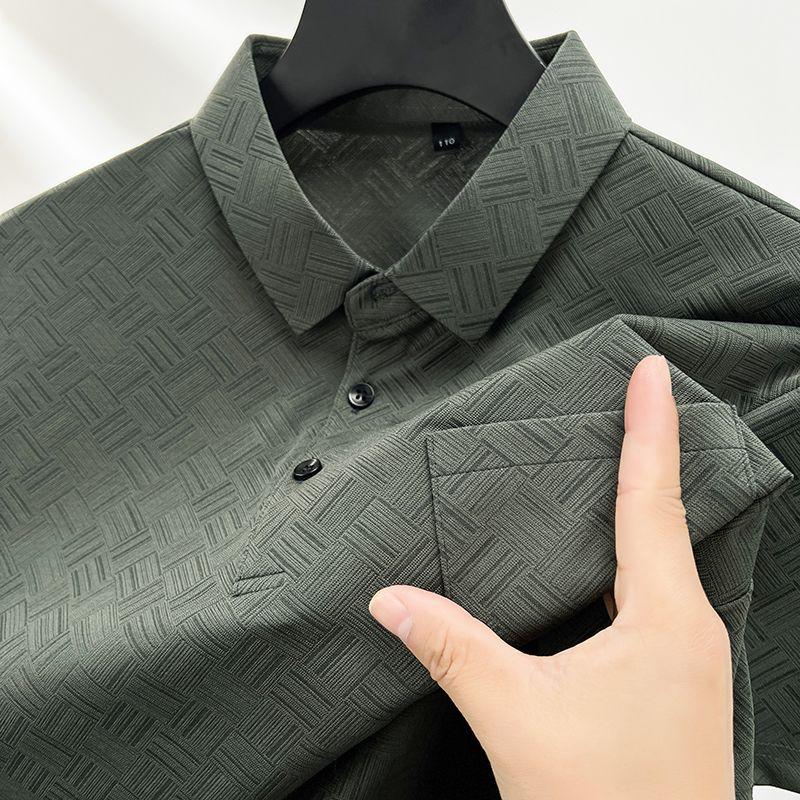 

Men Dark Green Textured Real Pocket Short Sleeve Polo Shirt M армия зеленый