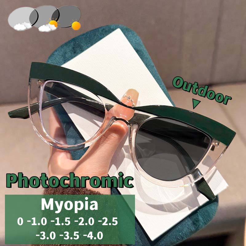 Gatefotografi Retro Fargeblokkering Fotokromatiske Nærsynthetsbriller Fasjonable Katteøye Stor Innfatning Anti Blått Lys Briller