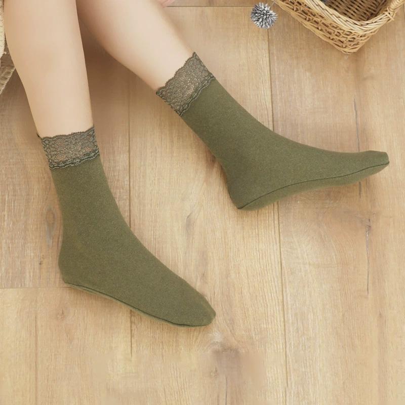 1Pair Lace Keep Warm Thicken Winter Socks Self-heating Fleece-lined Cotton Snow Socks