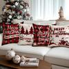 1/4Pcs Red Checkered Christmas Pillowcases, Christmas Tree Santa Claus Reindeer Design Cushion Covers, Christmas Decorations