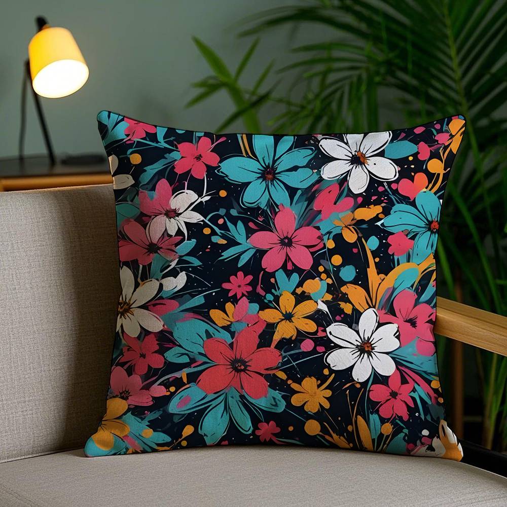 Colorful Flowers Pillow Case Plush Fabric Soft Pillowcase Double Sided Print Sofa Cushion Cover Throw