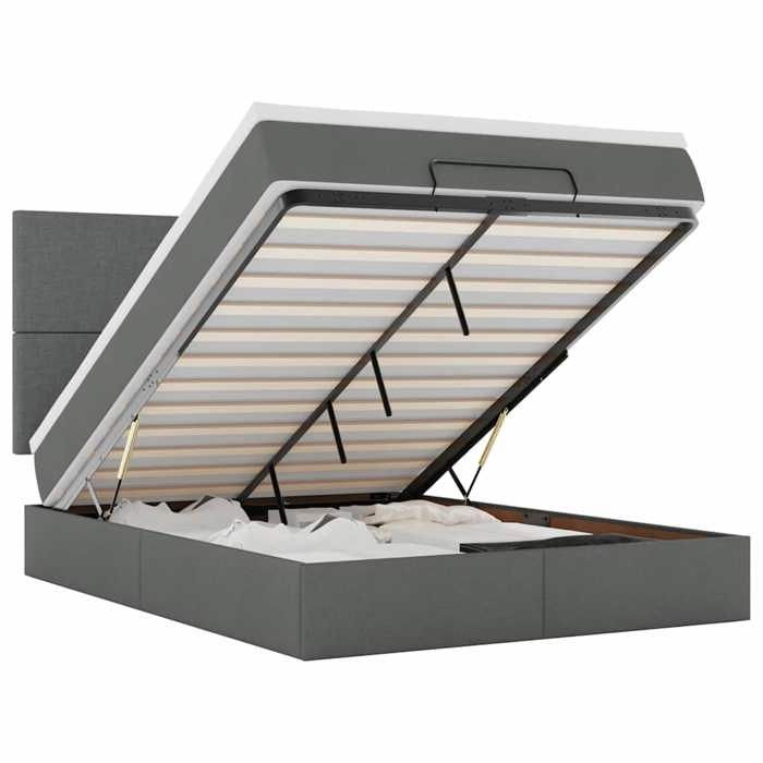 Cadre de lit avec matelas - Maison Exclusive - 140x190 cm - Tissu gris foncé - Rangement sous le lit