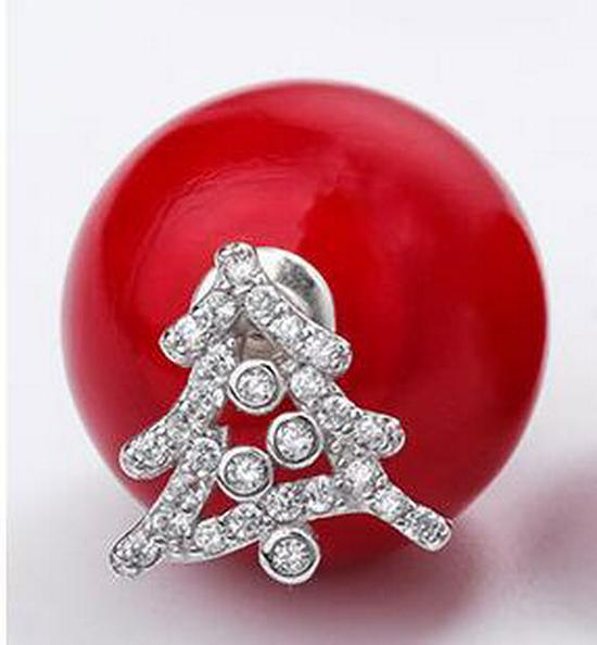 Christmas Reindeer Snowflake Red Pearl 925 Sterling Silver Stud Earrings