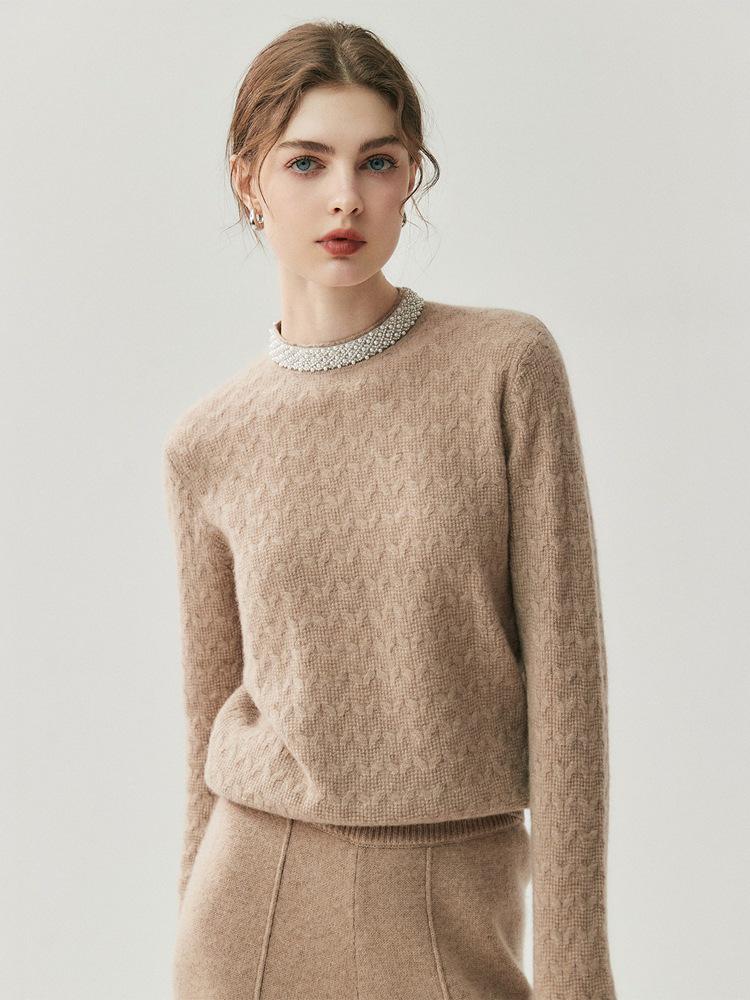 RX|2025 Light Luxury Cashmere Sweater: Women's Diamond Jacquard Round Neck Knitwear