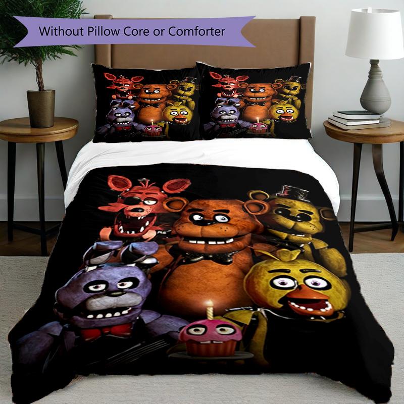 3pcs Duvet Cover Set (1*Duvet Cover + 2*Pillowcase, Without Core), Five Nights At Freddy's Print Bedding Set, Bedroom Decor, All‑Season, Birthday Gift