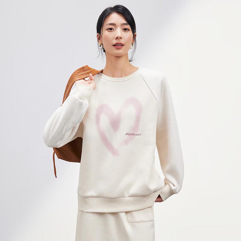 JOY SPEAKER Women's Fall 2025 Heart Print Faux Fleece Sweatshirt