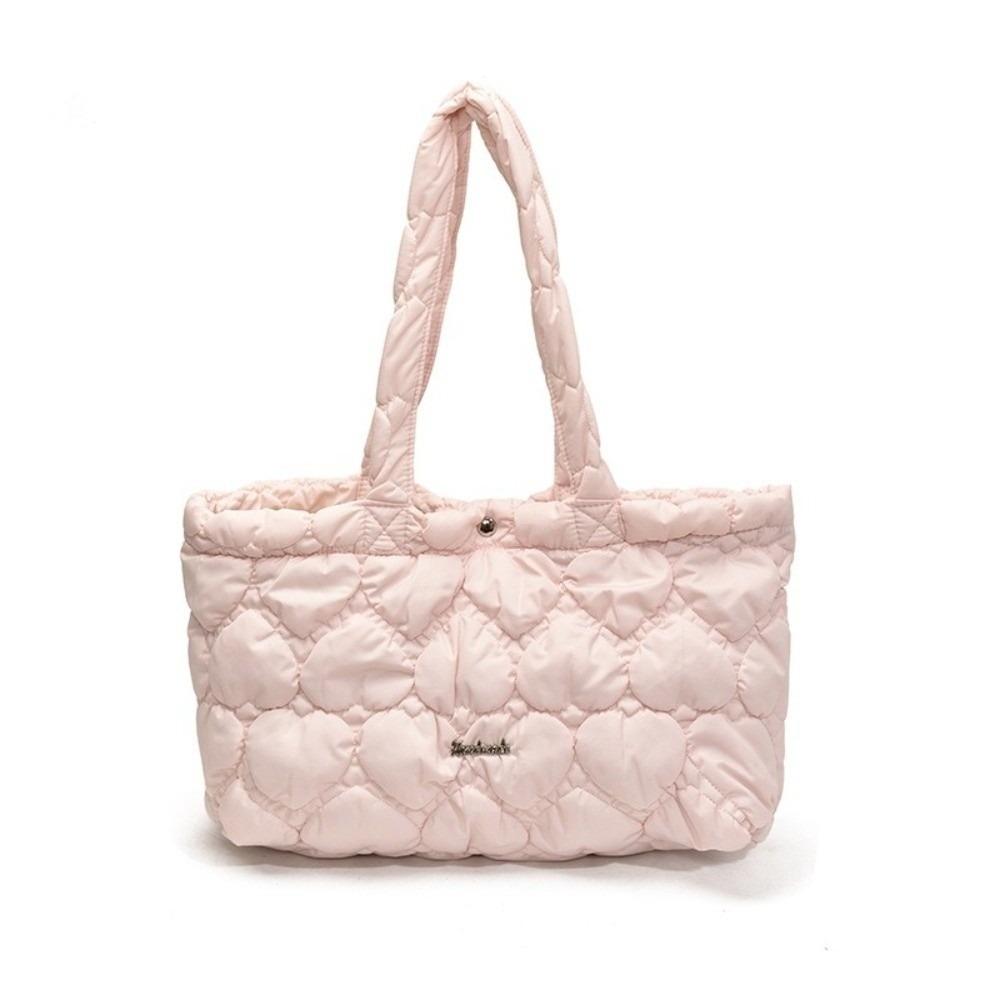 Large Capacity Quilted Heart Bag Korean Women's Handbag Casual Puffy Tote Bag  Girls
