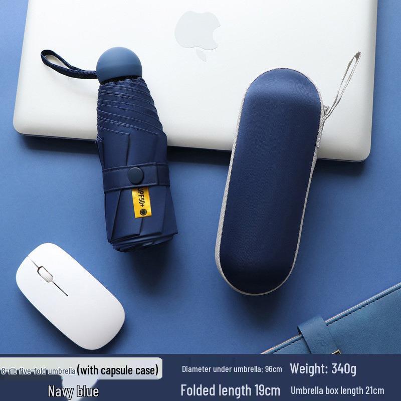 Women's Dual-Use Mini Umbrella: Compact Five-Fold Design, Thickened Fabric, Black Glue for UV Protection, Custom Logo Option