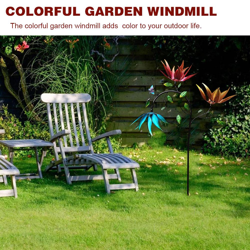 Metal Wrought Iron Sunflower Colored Windmill Practical Windmill Outdoor Colored Decorative Crafts Terrace Garden U8Y3