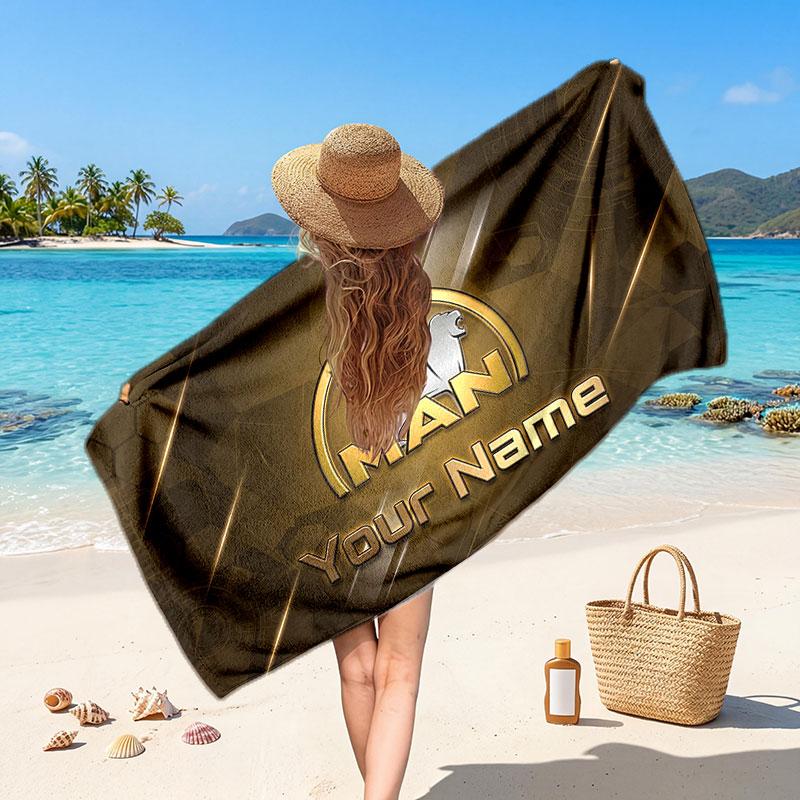 MAN LKW Personalisierbares Namens-Text Strandtuch, Weiches Saugfähiges Handtuch Strand Pool Reise Persönliches Geschenk