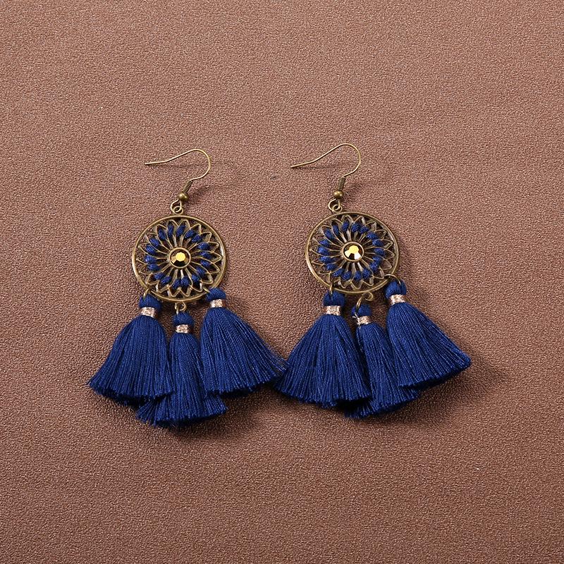 Handmade Retro Bohemian Ethnic Tassel Earrings for Women, Long Thai Style