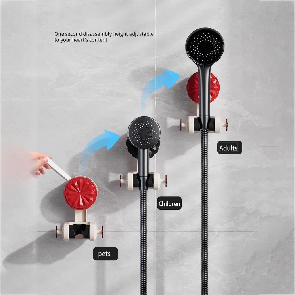 Verstellbarer Bohrfreier Rutschfester Duschhalter Saugfußhalterung 360° Drehbar Beweglich & Sichere Duschkopfhalterung für Wand/Fliese
