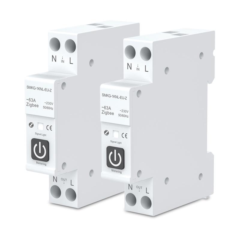 ZigBee Tuya Smart Circuit Breaker with Remote Control, Timer, Metering, Overcurrent and Overvoltage Protection, and Alarm.