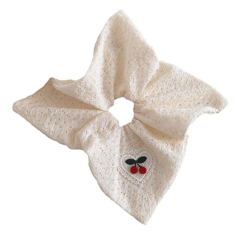 French Cherry Heart Hair Tie - Elegant Large Square Ponytail Holder