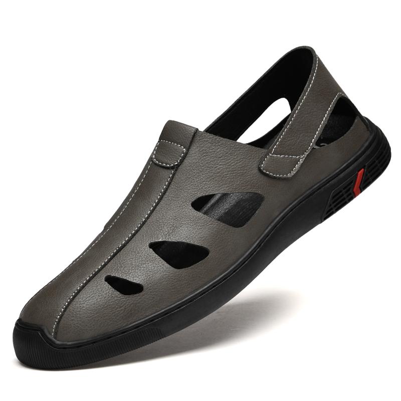 Summer Men Shoes Black Slippers High Quality Men Genuine Leather Casual Shoes Loafers Flip Flops Lightweight Soft Flats Sandals