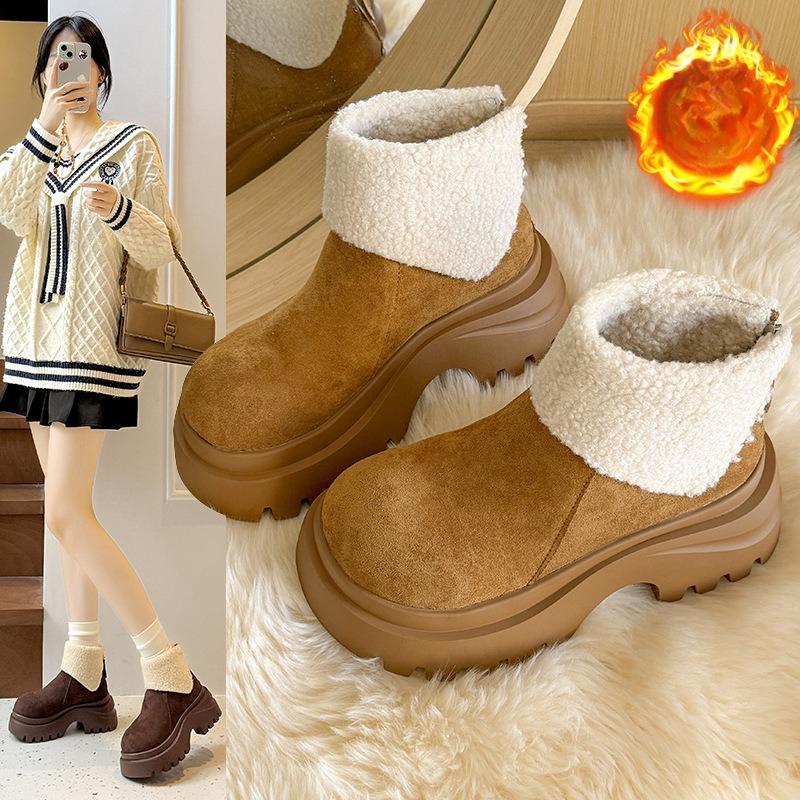 Women's two wear thick bottom large size thickened winter warm fur one snow boots thick lining ankle boots non-slip hiking sports cotton shoes