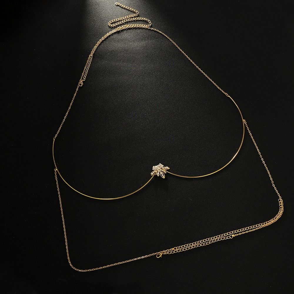 Lingerie Chest Bracket Chain Zircon Leaf Bikini Crystal Chain Rhinestone Breast Chain  Women