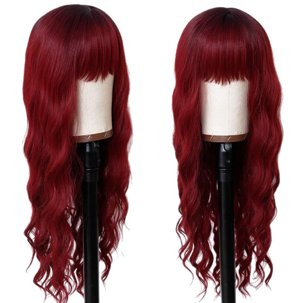 Wig European and American women pink long curly hair big wave curly hair full head cover air bangs wig