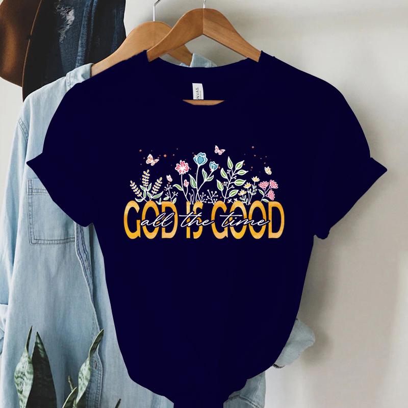 God Is Good All The Time Graphic T Shirt Women Vintage Boho Religious Christian TShirts Retro Aesthetic Jesus Tshirts Faith Top