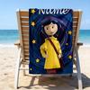 1pc Coraline1 Beach Towel with Custom Name, Beach/Swimming/Bath/Picnic/Camping Towel, Suitable for Seaside Beaches