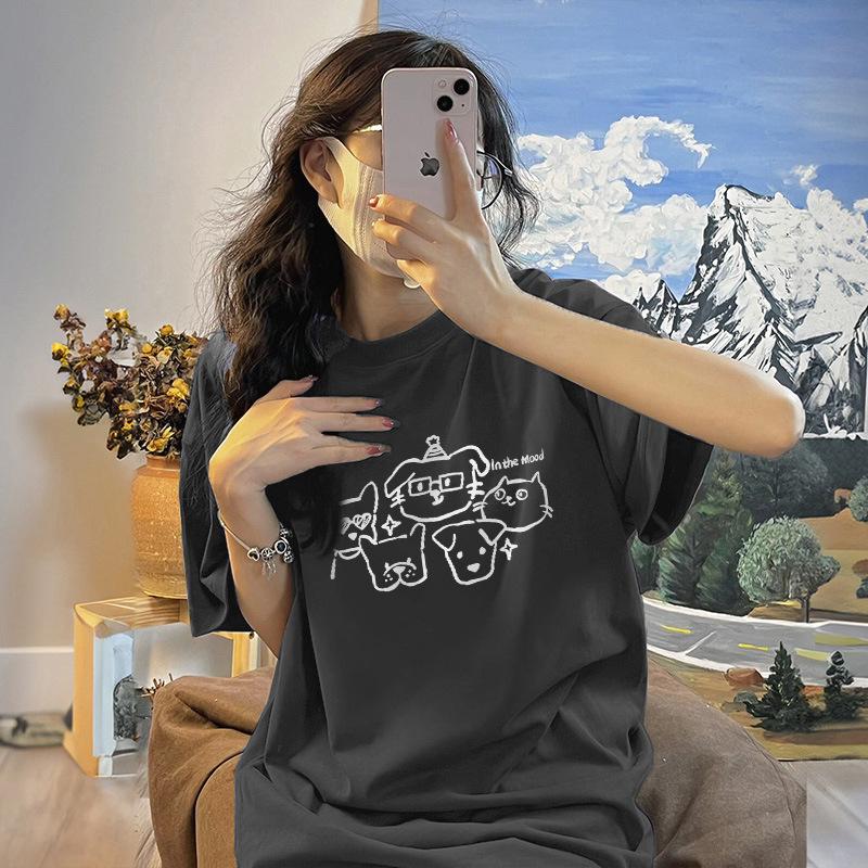 Large Size Cotton Gray Short-sleeved T-shirt Women's New Summer Loose Half-sleeved T-shirt Design Casual Crew Neck Top
