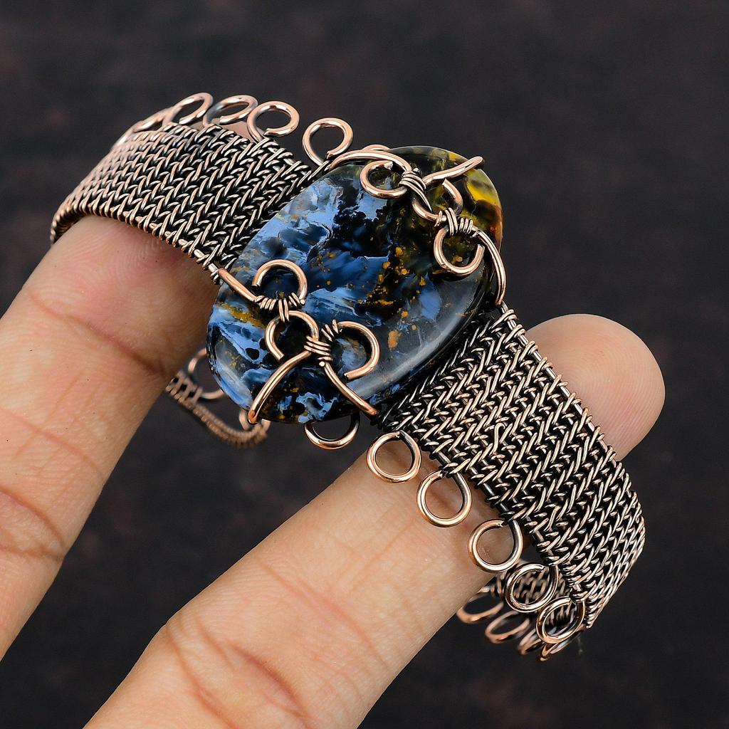 Pietersite Bangle Copper Wire Wrapped Bracelet Adjustable Cuff Bracelet Gemstone Bangle For Women Handmade Copper Wire Jewelry Gift For Her