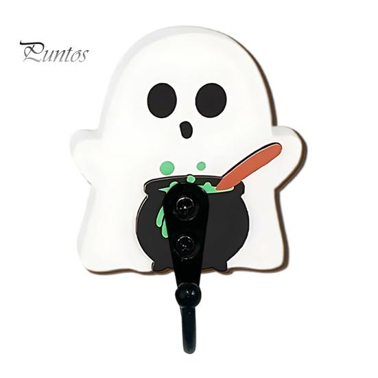 Small Bag Hanger for Bathroom Halloween Themed Wall Hook, Decorative Ghost Pattern Key Hanger, Self Easy Install Adhesive Hook Backing Wood