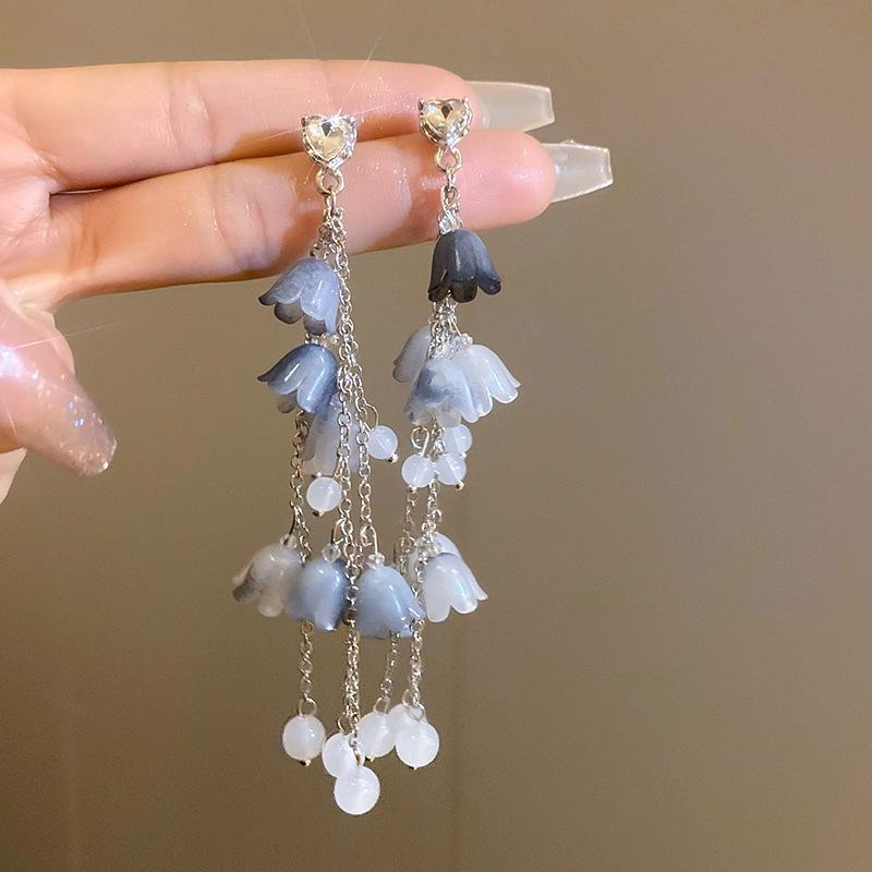 Fan Flower Bamboo Tassel Earrings Trend Ear Hook National Style Temperament High-end Earrings