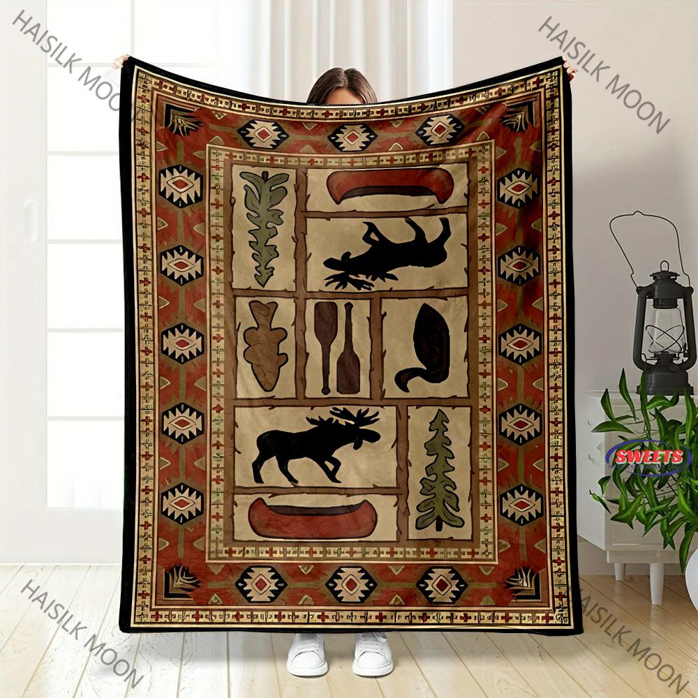 American Retro Style Print Blanket Sofa Bed All Seasons Soft Thin Blanket Gift for Parents,Grandparents,Birthday Christmas Gift