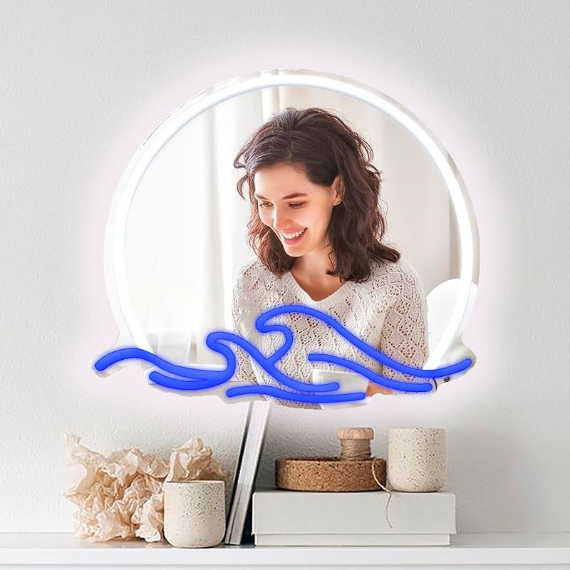 Beauty Neon Mirror Sign for Wall Decor USB Powered LED Pink Neon Light Heart Neon Light Signs for Girl's Room Bedroom Salon Decor Wedding Birthday