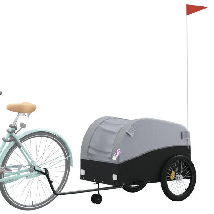 VidaXL Remorque de Vélo, Chariot de Transport avec Barre d'Attelage, Remorque de Bicyclette avec Drapeau pour Bagage, Noir 94154