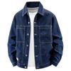 Mens Oversized Denim Jacket Fall Casual Outerwear With Turn-Down Collar Multiple Pockets