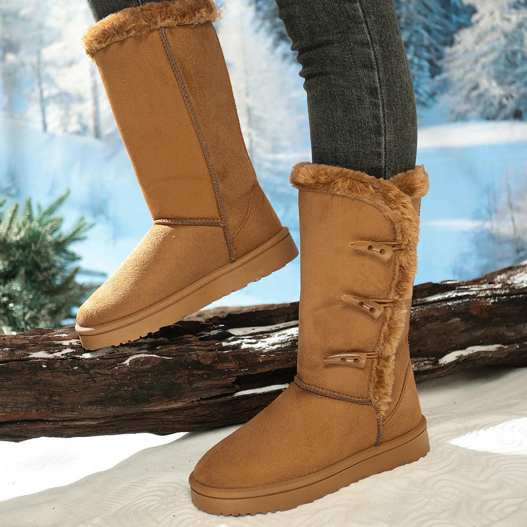 Autumn and winter long snow boots women's fashion large size thickened velvet thermal cotton shoes thick-soled snow cotton boots