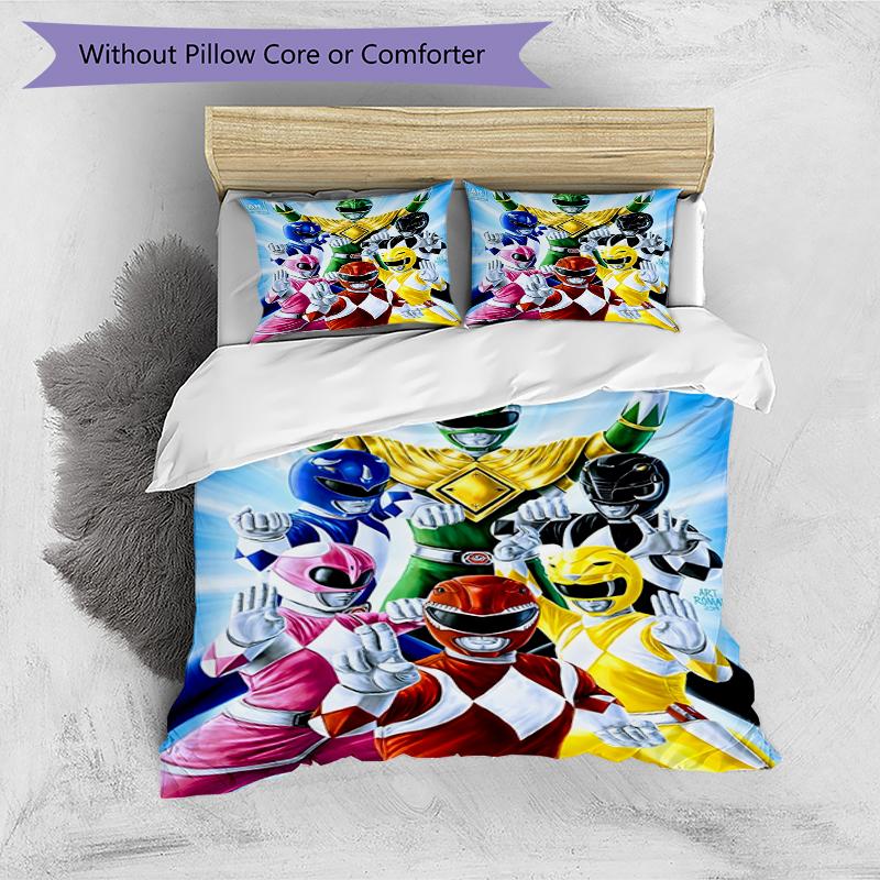 Parure de lit 3 pièces avec housse de couette (1*Housse de couette + 2*Taie d'oreiller, sans noyau),Ensemble de literie imprimé Mighty Morphin Power Rangers, Décor de chambre à coucher, Toutes saisons, Anniversaire