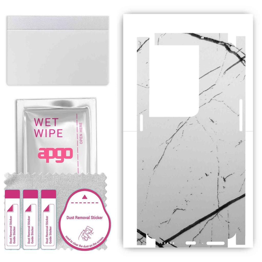 apgo Autocolant Skin Protector pentru spate+laterale compatibil cu Oppo Reno8 Pro 5G, Folie Full Wrap, Folie, Vinil - Model Marmură Albă