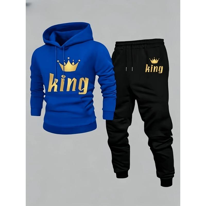 2026 King Crown Printed Sportswear Set Men's Hooded Sweatshirt Long Pants Set Spring and Autumn Winter Warm Suit