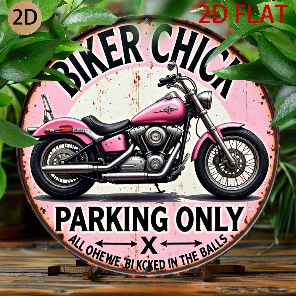Vintage Pink Motorcycle Round Metal Sign Retro Biker Garage Wall Decor Men Cave Parking Ornament